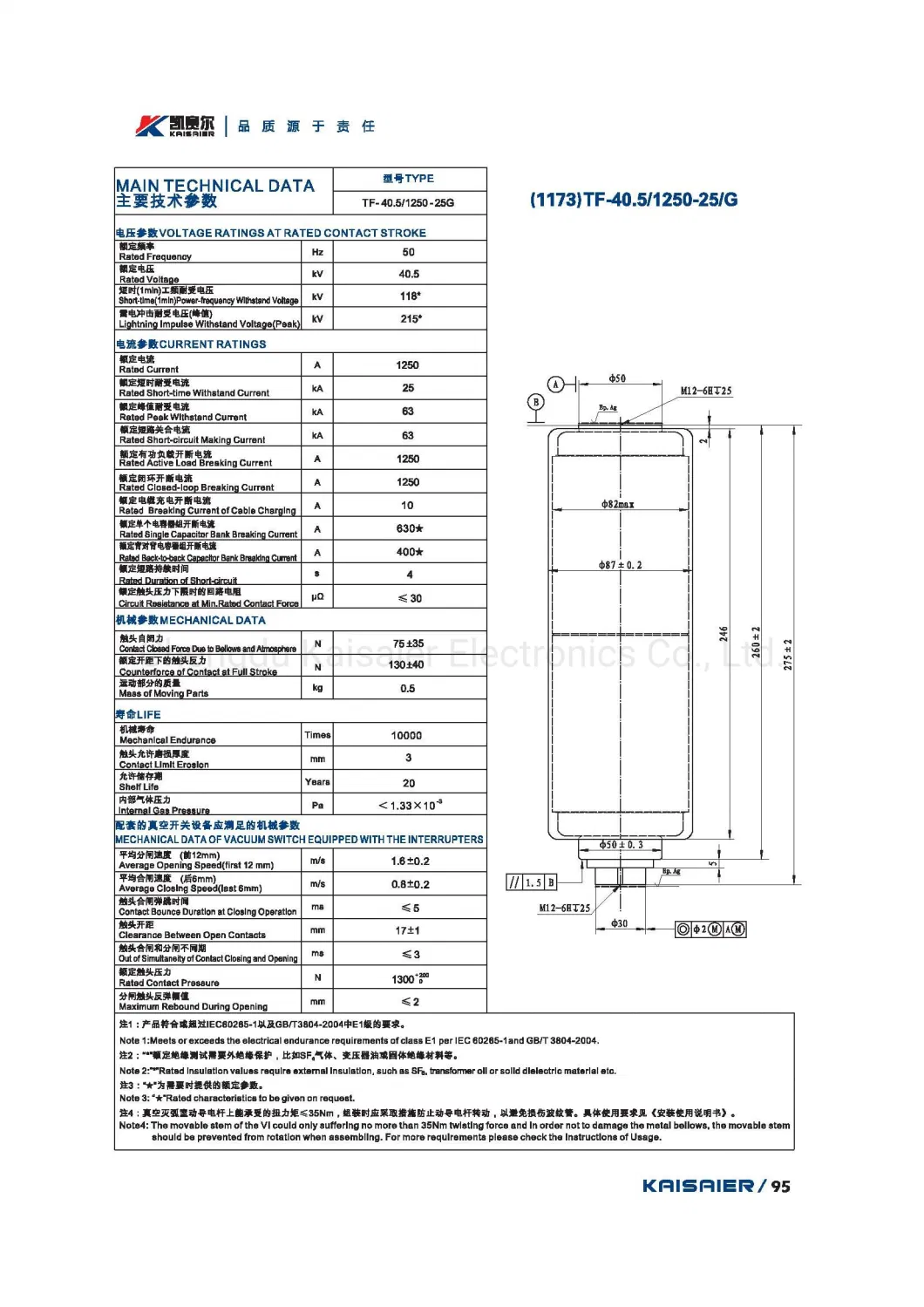 40.5kv Vacuum Interrupter for Load-Breaker Switch (1173G)